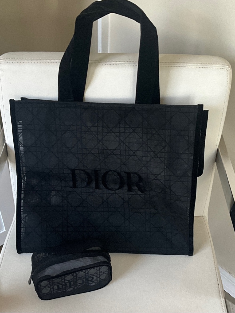Dior Black Mesh Tote with Matching Pouch